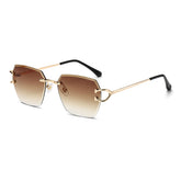 (6 PACK) Wholesale Sunglasses Fashion Metal Oversized Square Cut Edge Street Trendy 2024 - BulkSunglassesWholesale.com - Gold Frame Gradient Tea